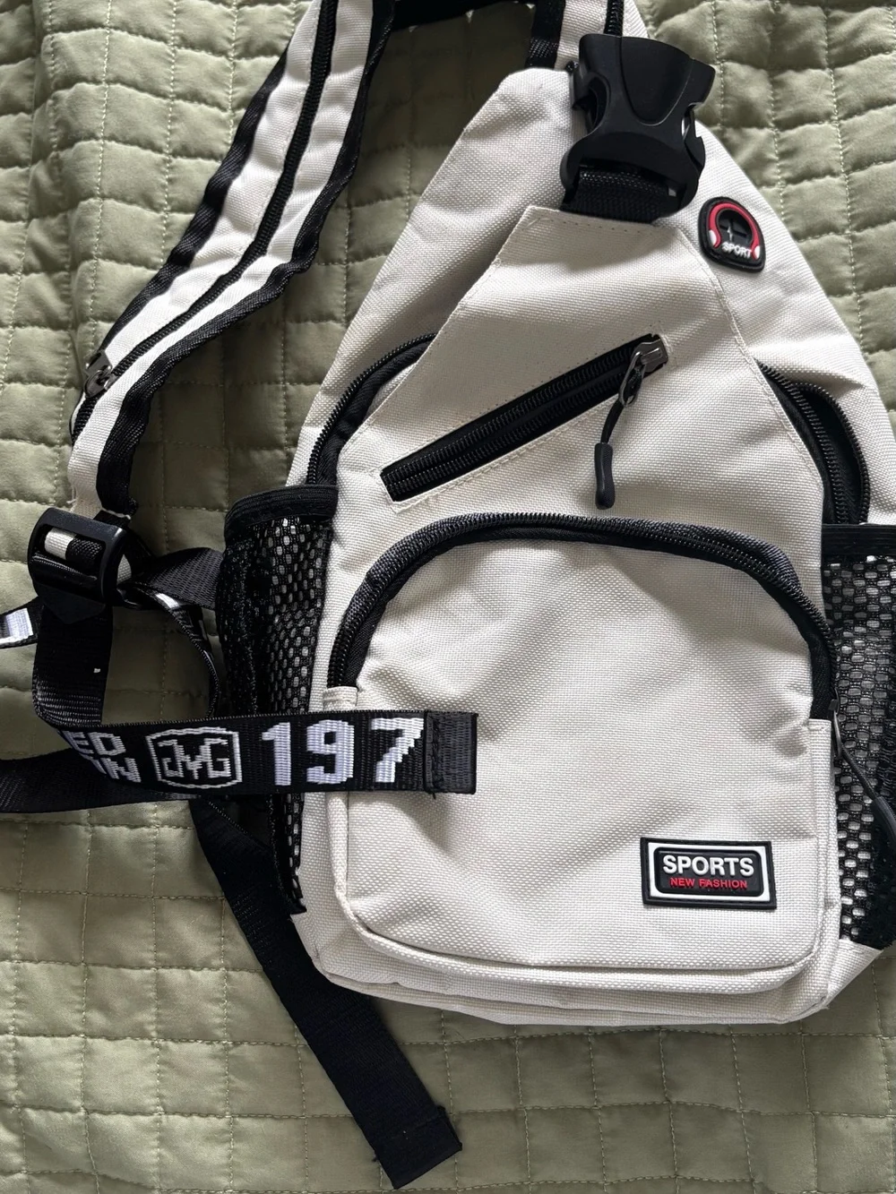 Men’s White Sling Bag with Black Trim
